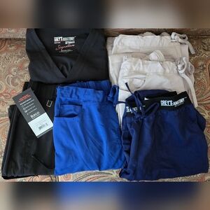 Grey's Anatomy Scrubs in Black, Blue, and White